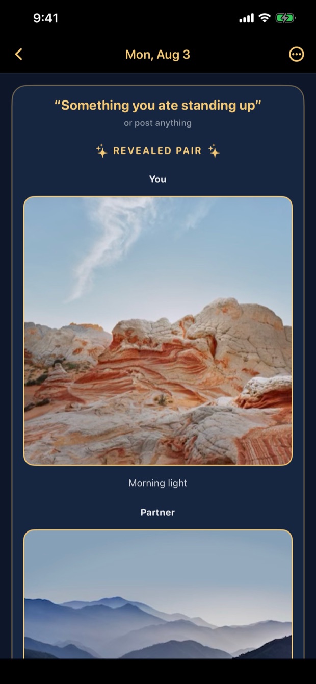 Revealed pair for a day: both photos open at once under a shared prompt